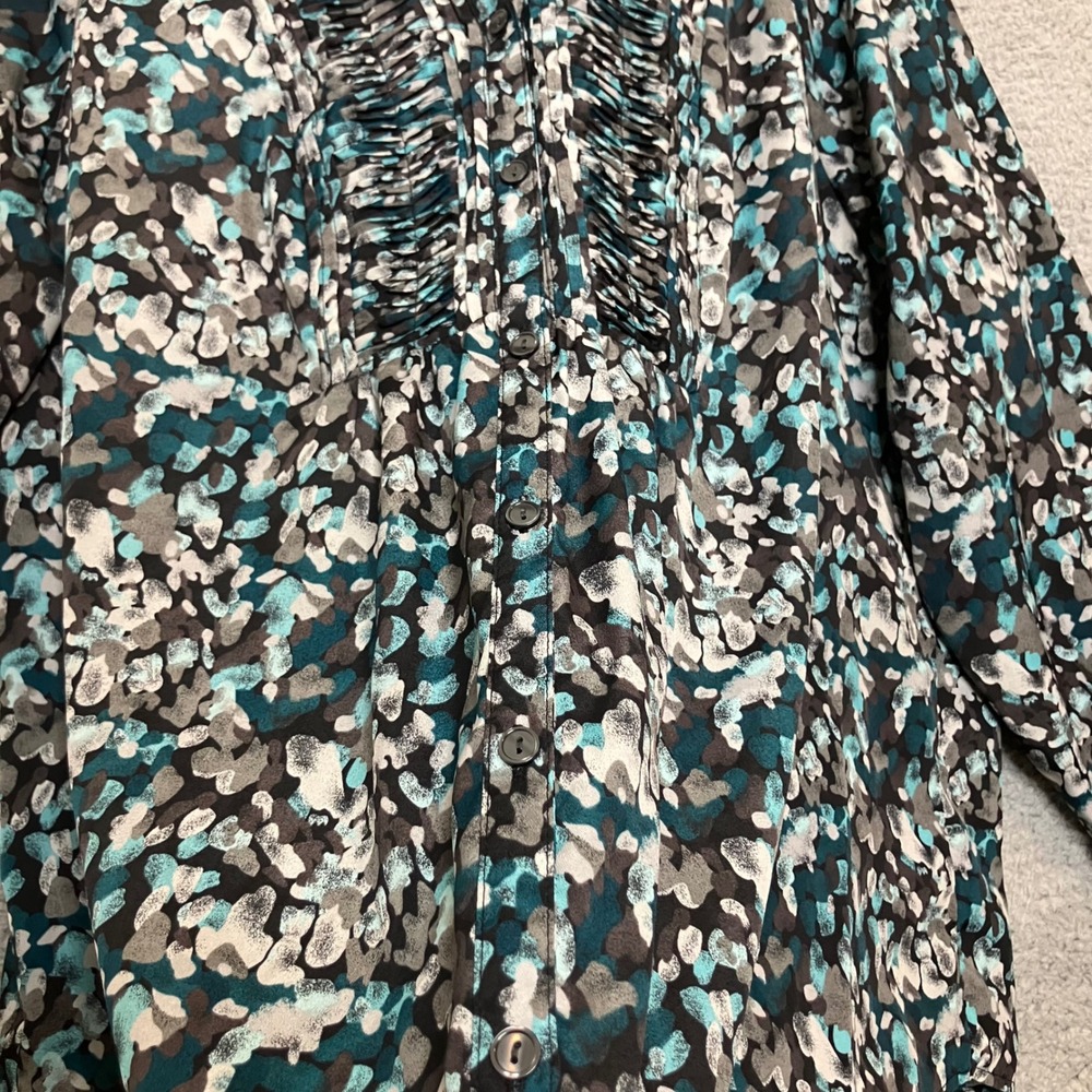 Croft&Barrow Button Up Blouse Women 2X Plus Teal Office Artsy Ruffle Spring Top - Picture 5 of 7